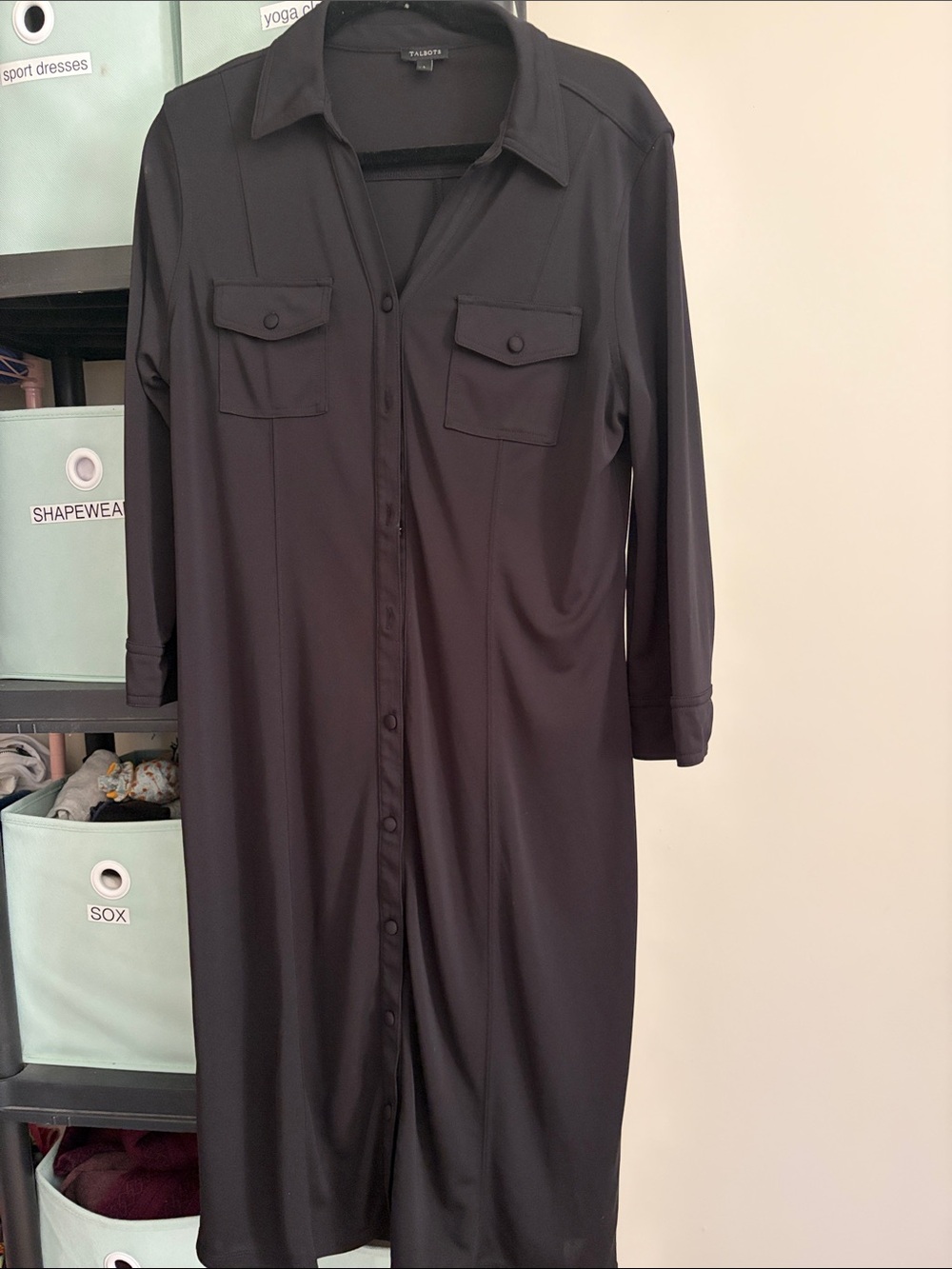 Talbots Black Long-Sleeve Button-Front Shirt Dress